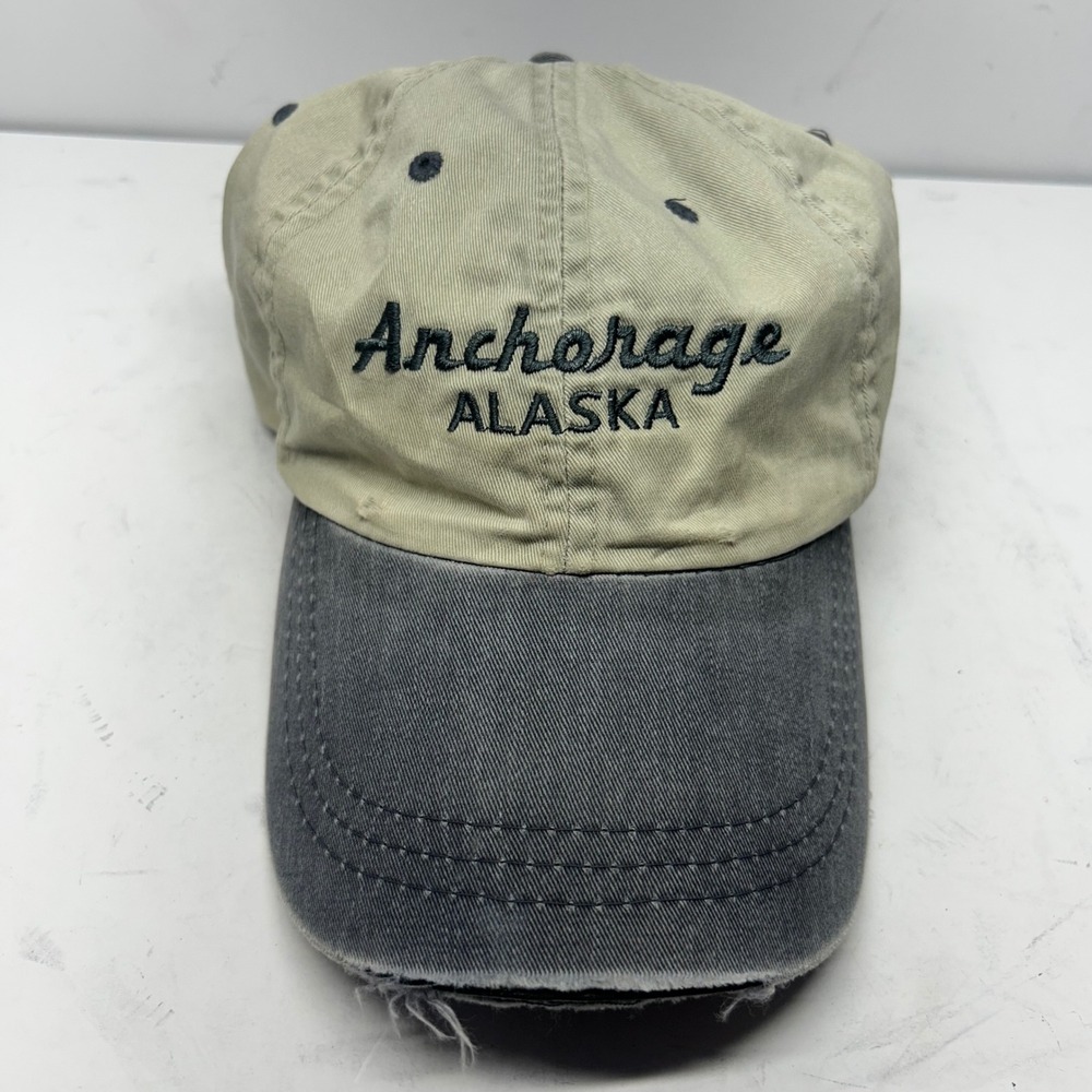 Arctic Circle Anchorage Alaska Hat Tan Grey Unisex OSFM Distressed Souvenir Cap